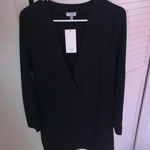 Black deep plunge mini dress